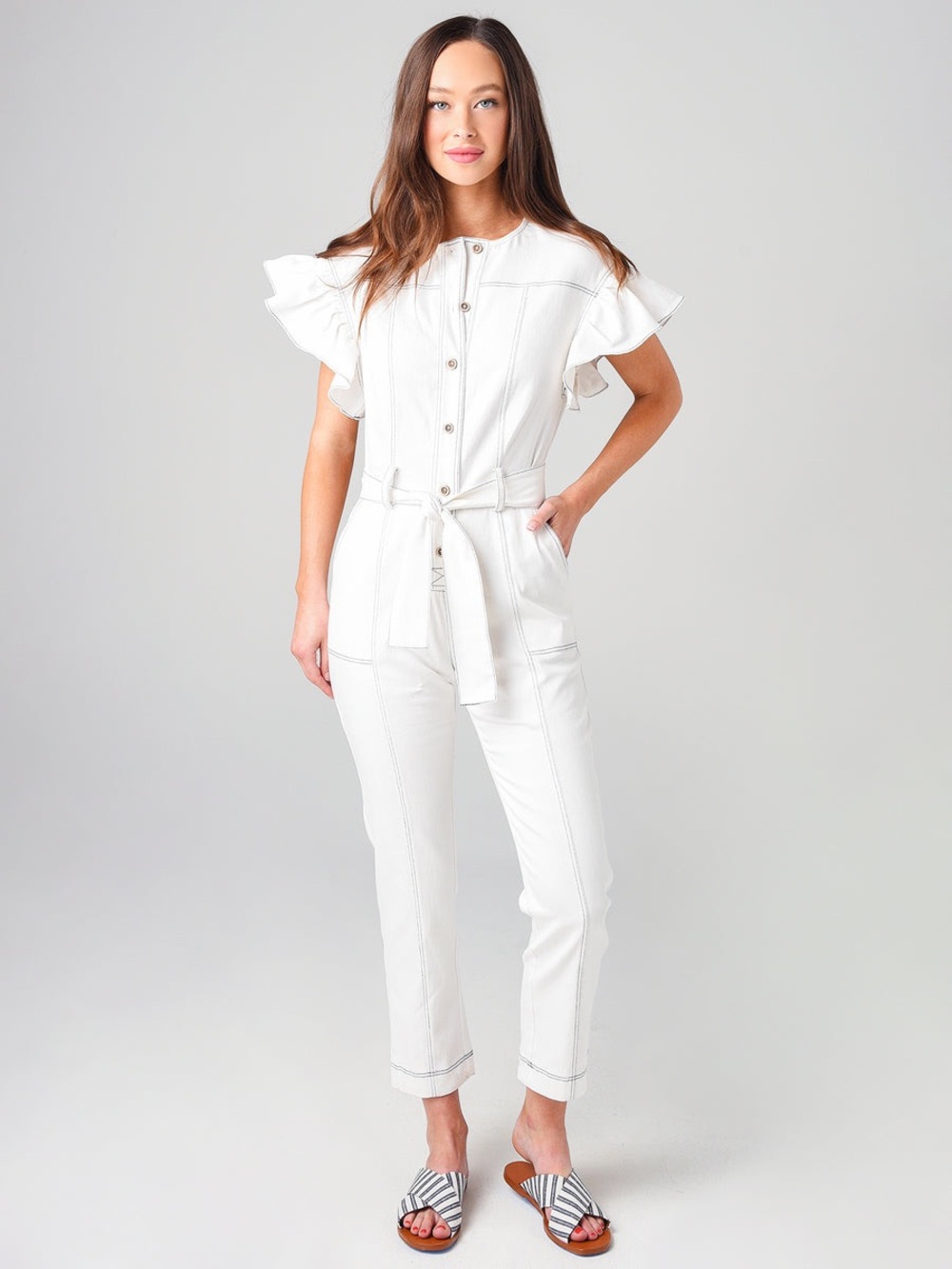NWOT Saylor White Tatiana Denim Stretch Jumpsuit